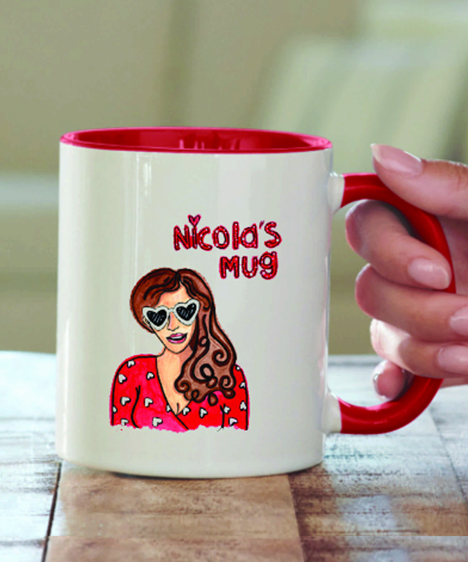 Painted picture of a lady on a mug