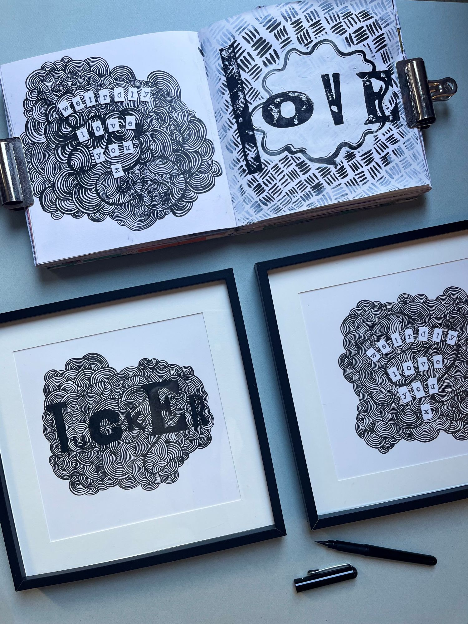 Framed black and white art