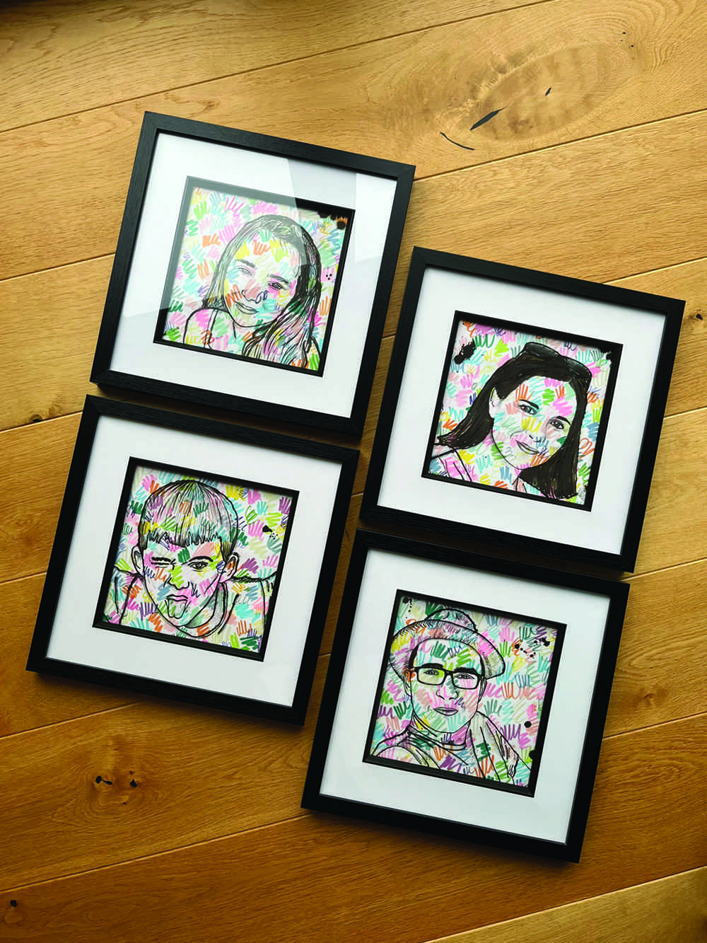 4 hand illustrated portraits of people