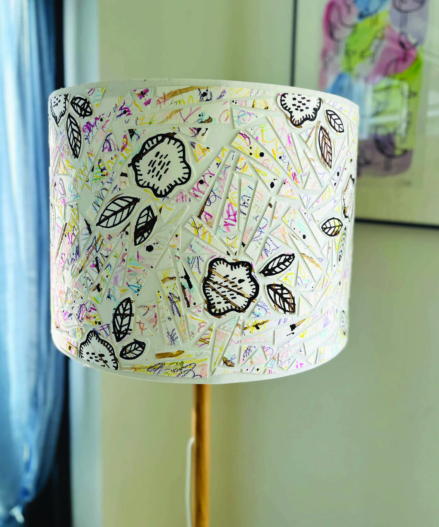 Floral paper mosaic lamp shade