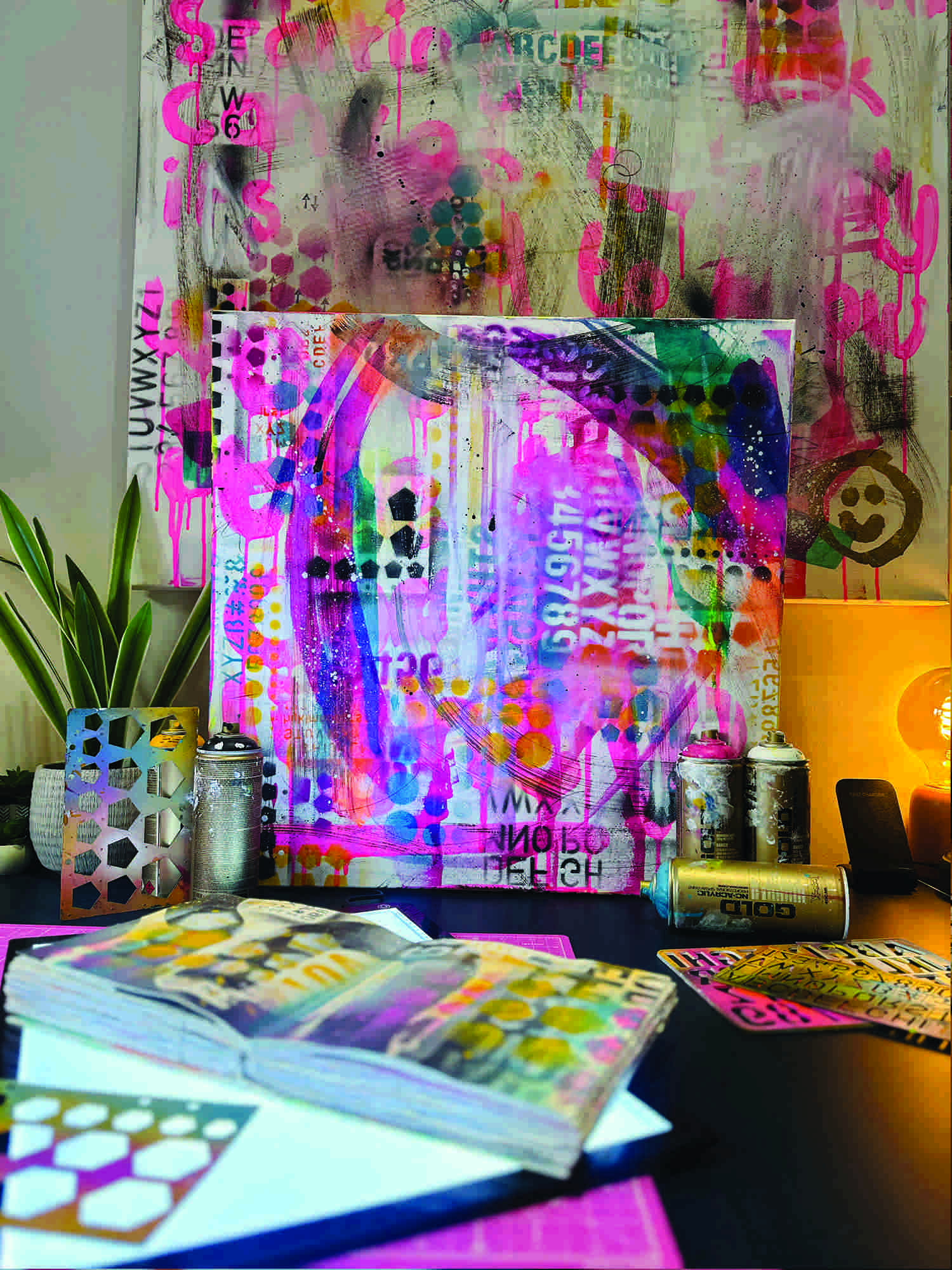 Abstract urban art canvas in art studio